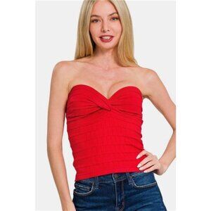 Zenana Ruched Twisted Sweetheart Neck Top